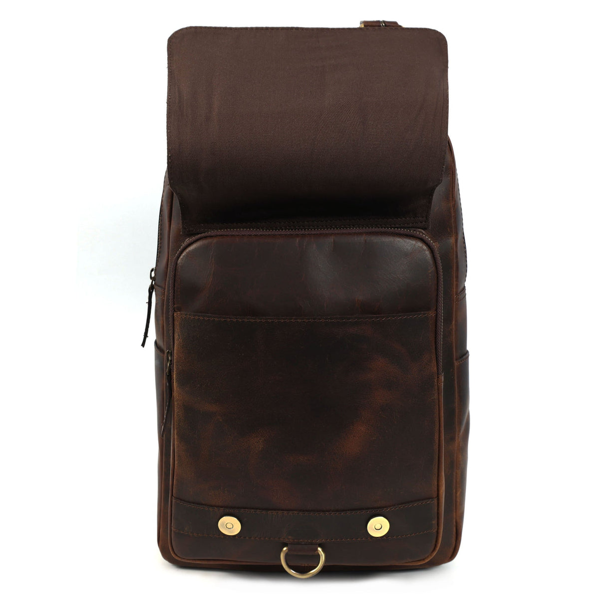 Premium Full-Grain Leather Backpack with Front Zip Pocket & Padded Shoulder Straps