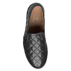Mens Quilted Genuine Leather Slip-On Sneakers  Black Casual Comfort Shoes