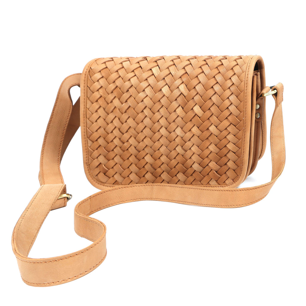 Premium Handwoven Leather Crossbody Bag with Zip Closure & Adjustable Strap