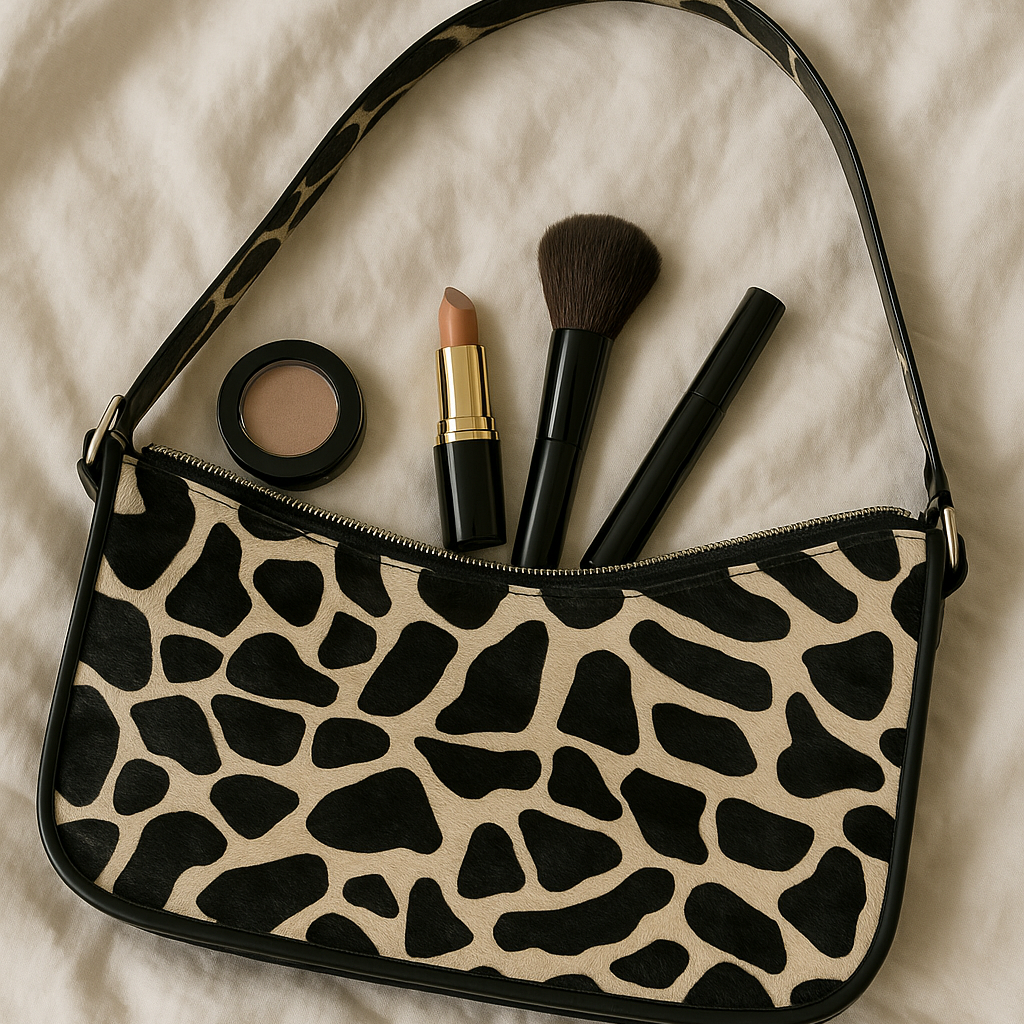 Zebra Print Hair-On Leather Baguette Shoulder Bag with Zip Closure & Inner Pocket