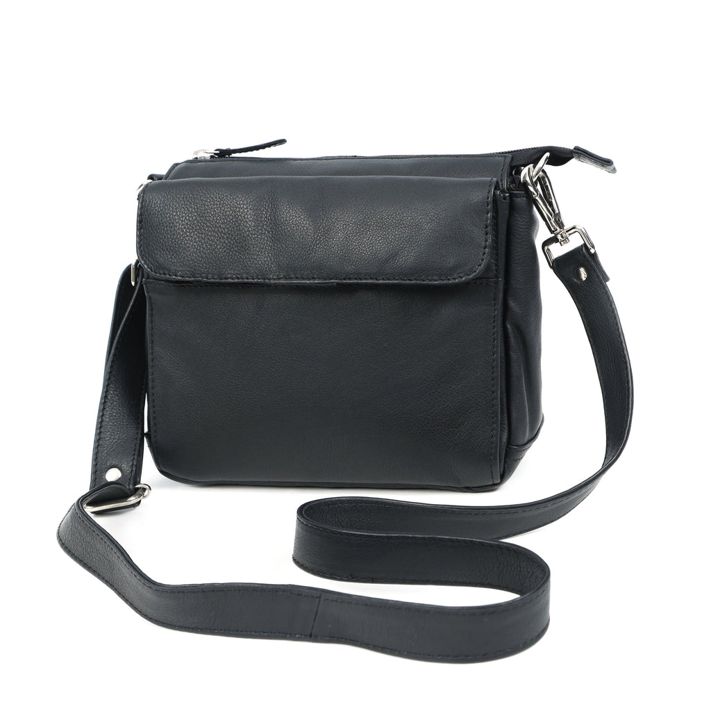 Premium Genuine Leather Crossbody Bag with Flap Closure & Adjustable Strap