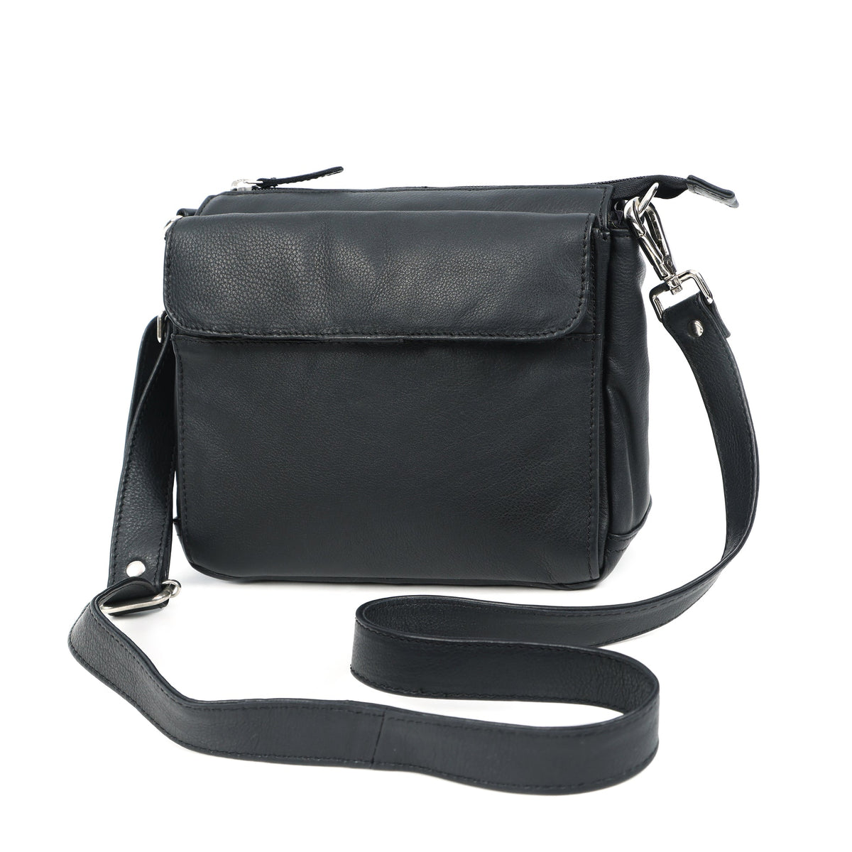 Premium Genuine Leather Crossbody Bag with Flap Closure & Adjustable Strap