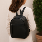 Premium Genuine Leather Backpack for Women | Minimal Structured Design with Front Zip Pocket
