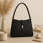 Premium Leather Shoulder Handbag with Lock Closure, Zip Compartments