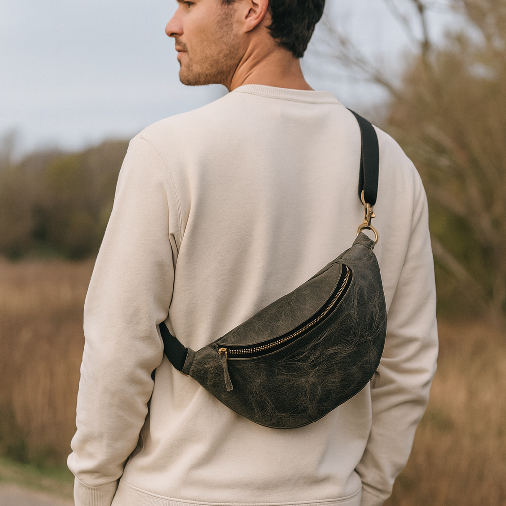 Full-Grain Leather waist bag with Adjustable Strap & Secure Zipper Closure