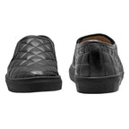 Mens Quilted Genuine Leather Slip-On Sneakers  Black Casual Comfort Shoes