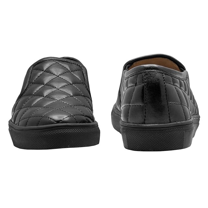 Mens Quilted Genuine Leather Slip-On Sneakers  Black Casual Comfort Shoes