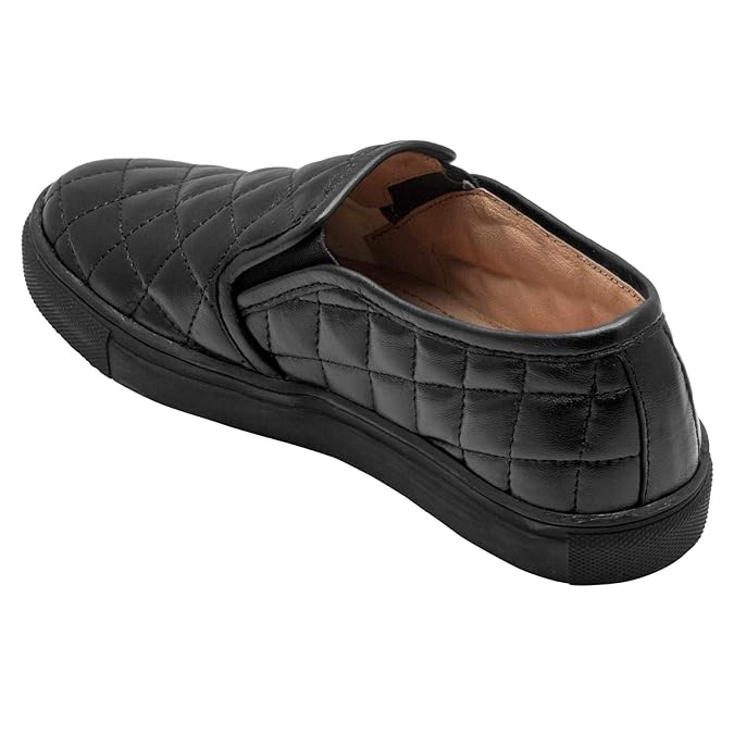 Mens Quilted Genuine Leather Slip-On Sneakers  Black Casual Comfort Shoes