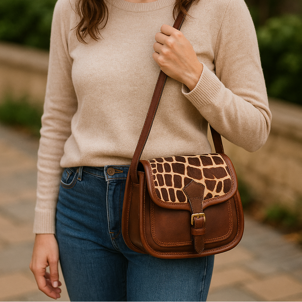 Giraffe Hairon Leather Crossbody Sling Bag – Premium Brown Leather with  Strap