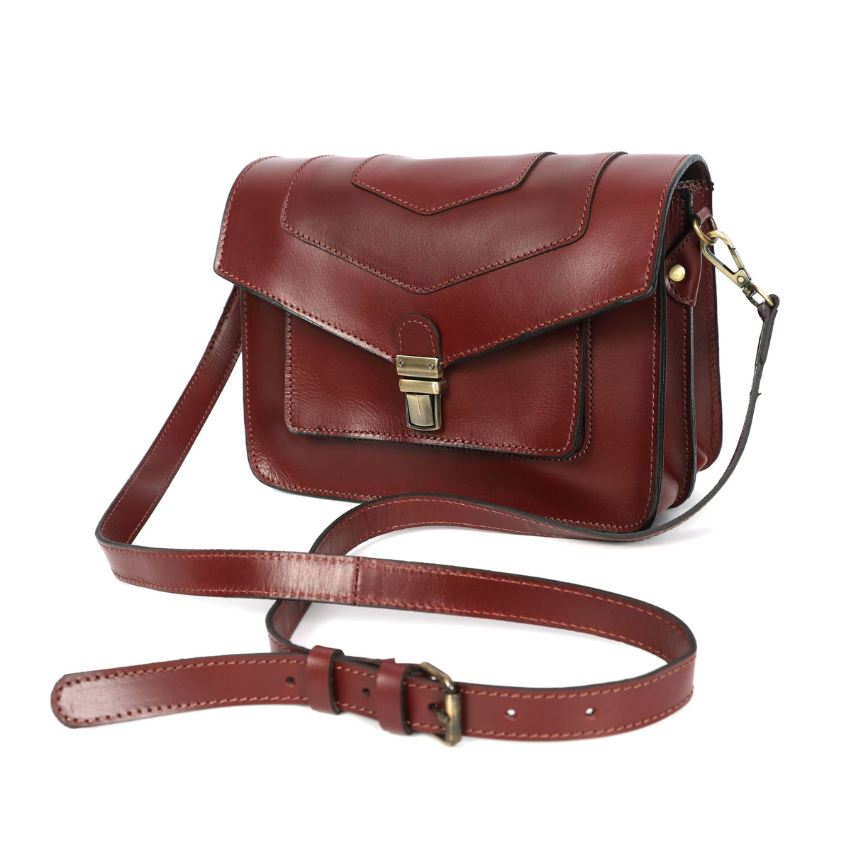 Premium Export Genuine Leather Crossbody Satchel Bag with Lock Closure & Adjustable Strap