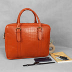 Premium Croc-Textured Black Leather Office Laptop Bag with Adjustable Shoulder Strap