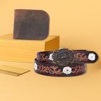 Artisan Brown Tooling Belt + Dual-Tone Wallet Gift Combo