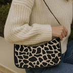 Zebra Print Hair-On Leather Baguette Shoulder Bag with Zip Closure & Inner Pocket