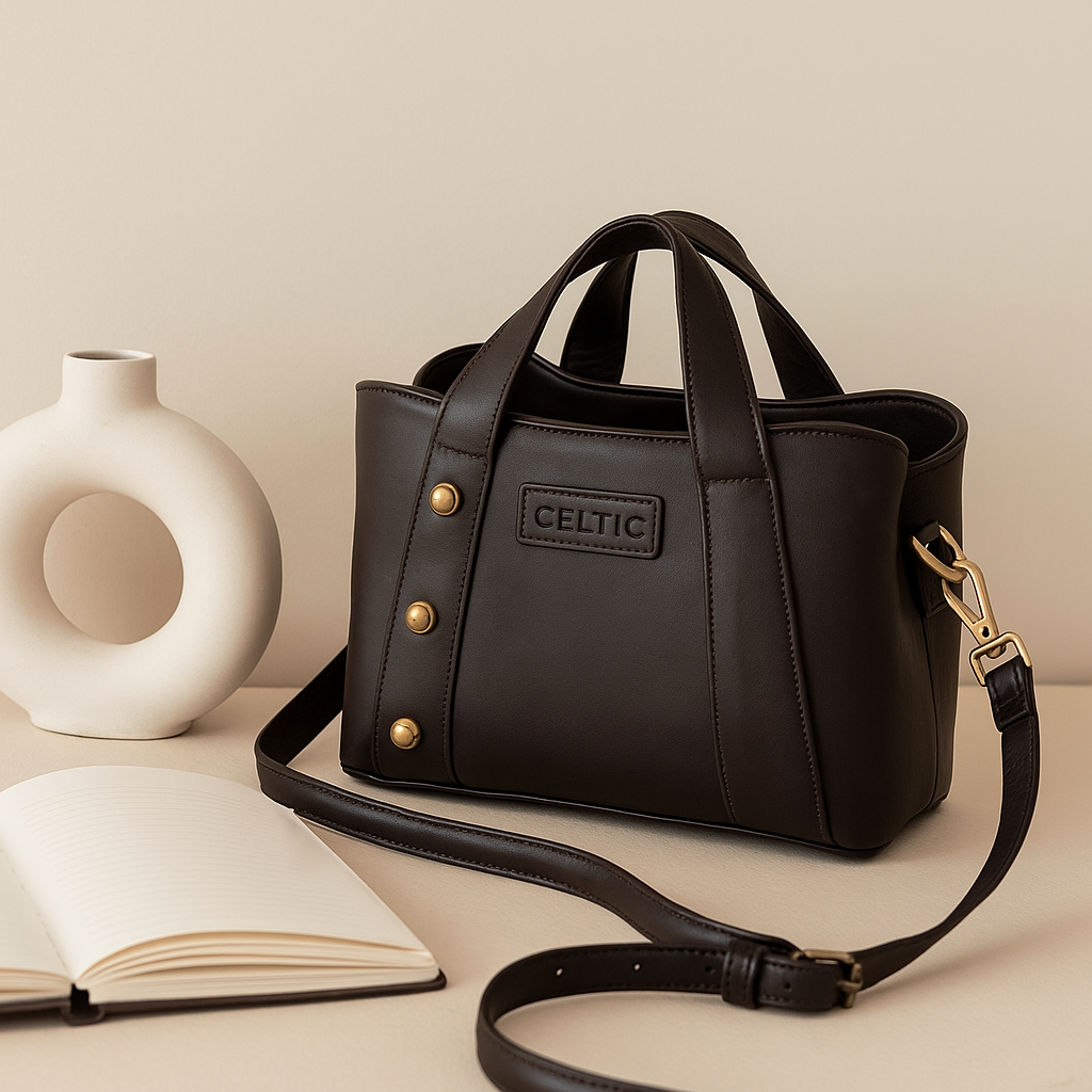 Premium Structured Leather Handbag with Dual Carry Handles, Adjustable Strap & Zip Pocket