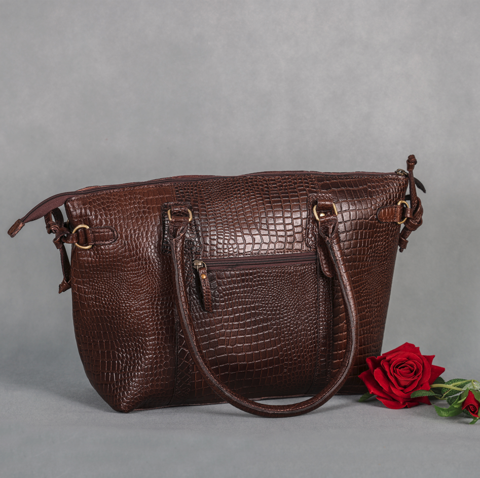 Premium Textured Leather Tote Bag with Zip Closure, Dual Handles & Organized Interior