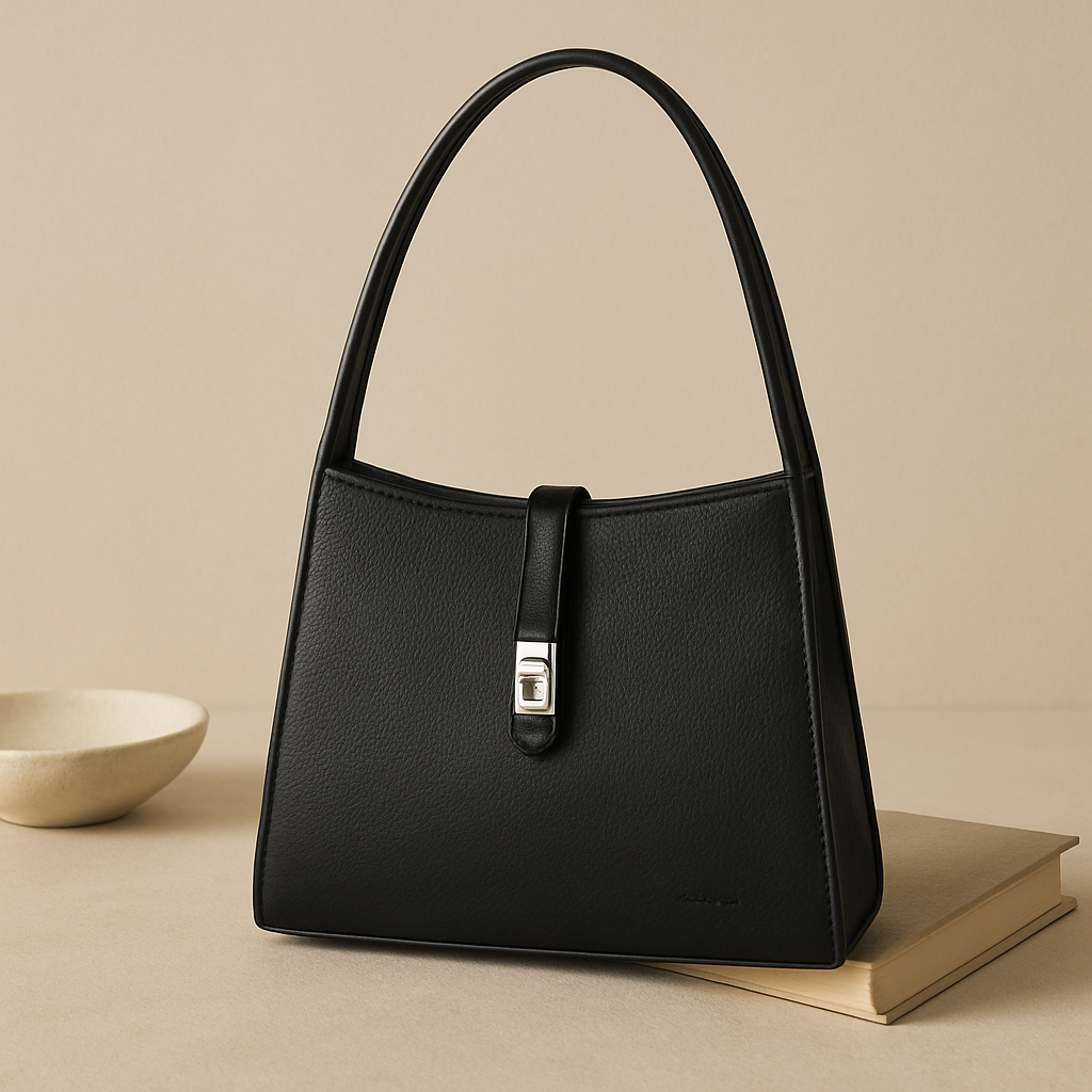 Premium Leather Shoulder Handbag with Lock Closure, Zip Compartments