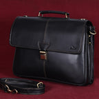 Premium Export Quality Black Leather Laptop Messenger Bag | Multi-Compartment Office Briefcase