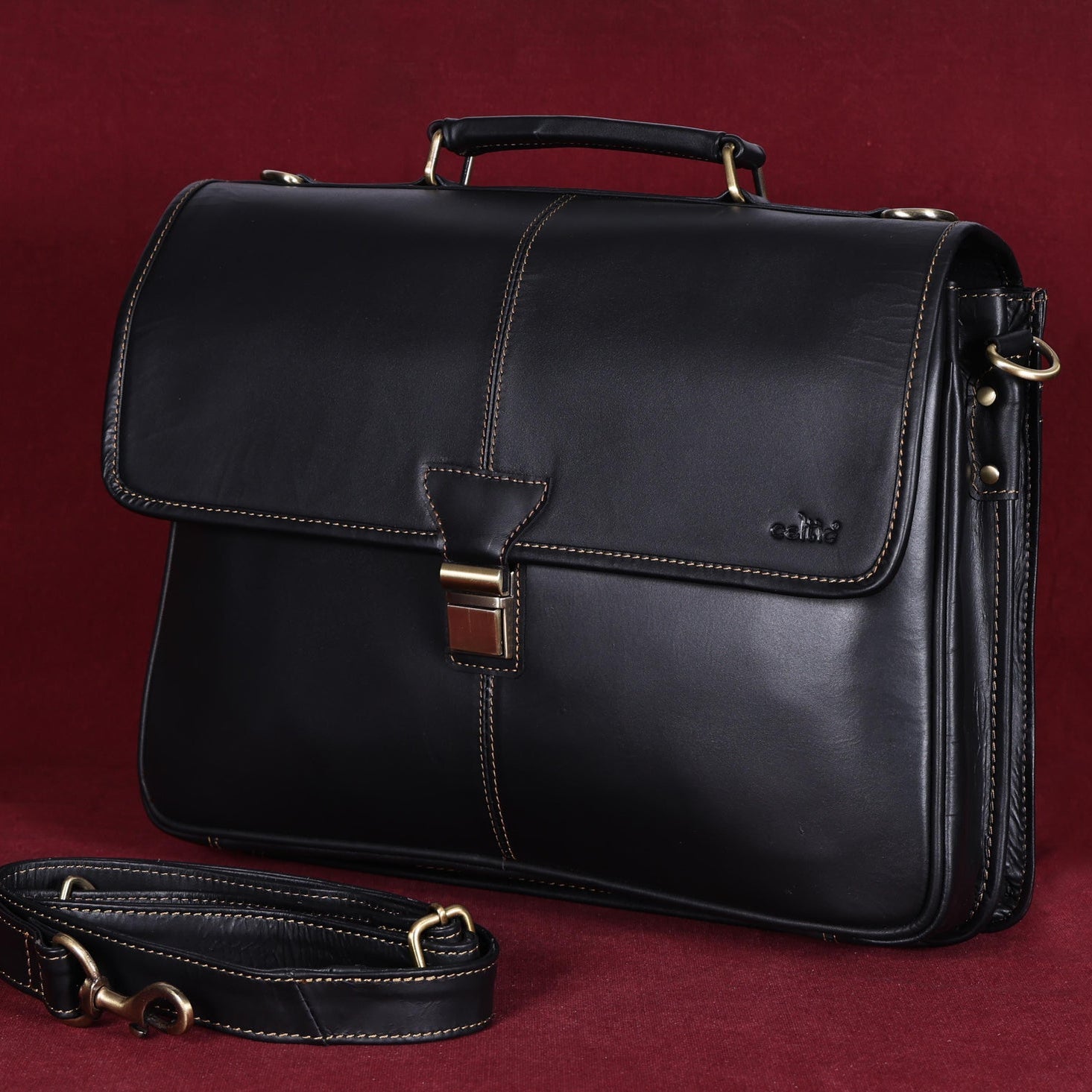 Premium Export Quality Black Leather Laptop Messenger Bag | Multi-Compartment Office Briefcase