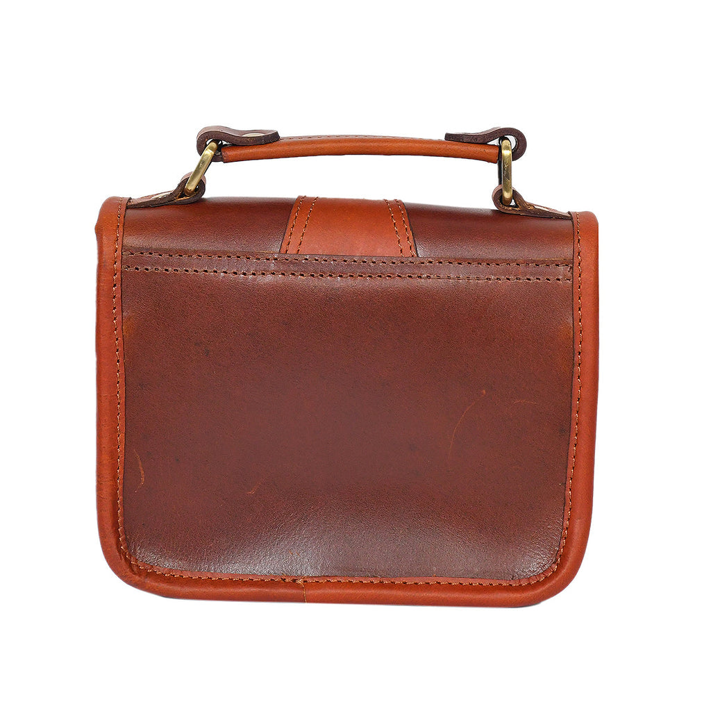 Women's Leather Box Sling Bag Brown Mini Crossbody with Top Handle