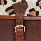 Premium  Brown Leather  Small Crossbody Bag with Leopard Print Flap