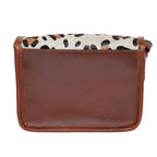 Premium  Brown Leather  Small Crossbody Bag with Leopard Print Flap