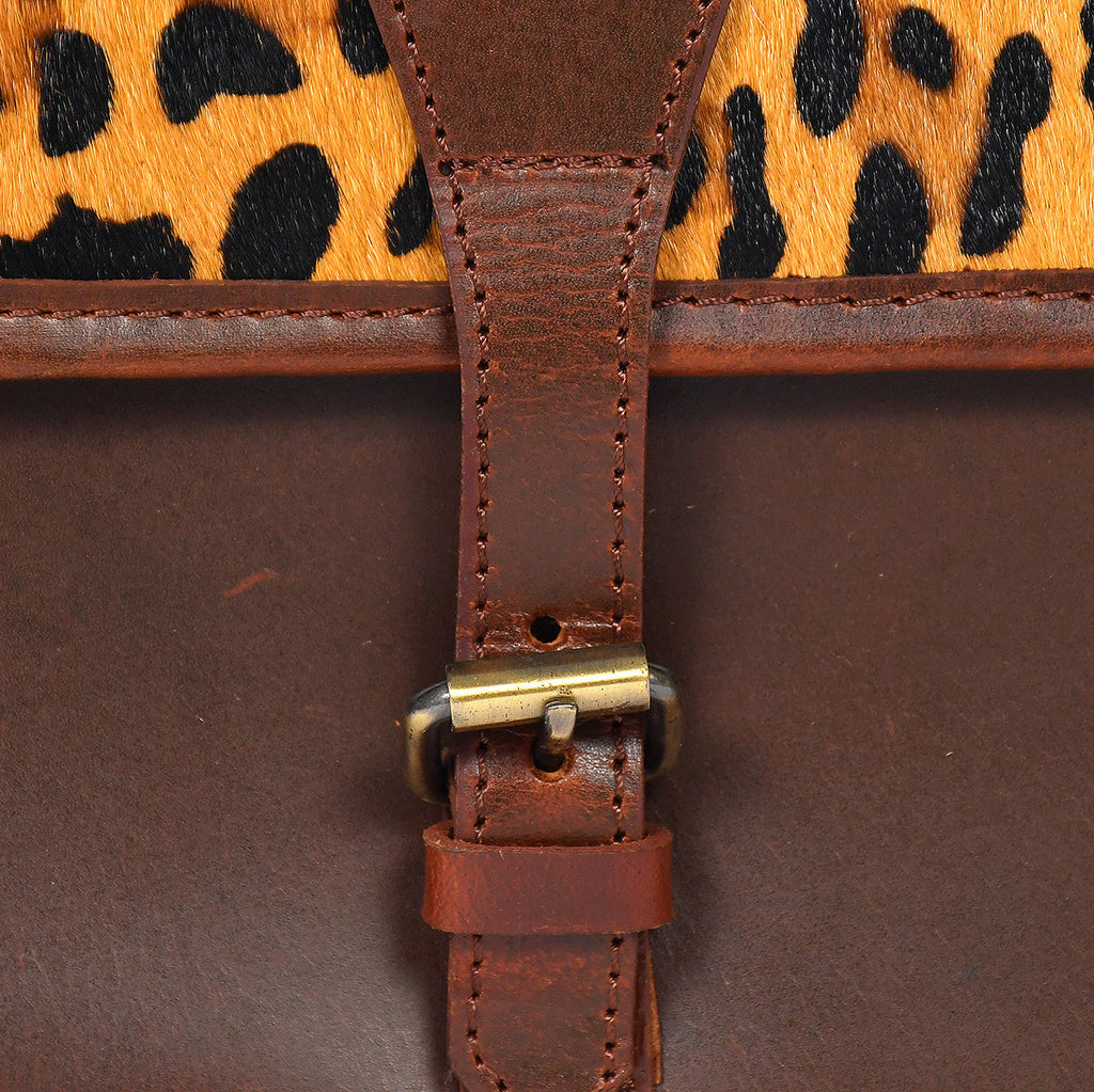 Premium Leather Crossbody Bag with Leopard Print Hairon Flap