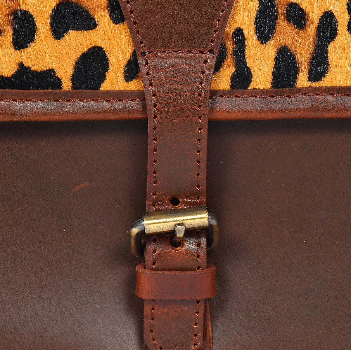 Premium Leather Crossbody Bag with Leopard Print Hairon Flap