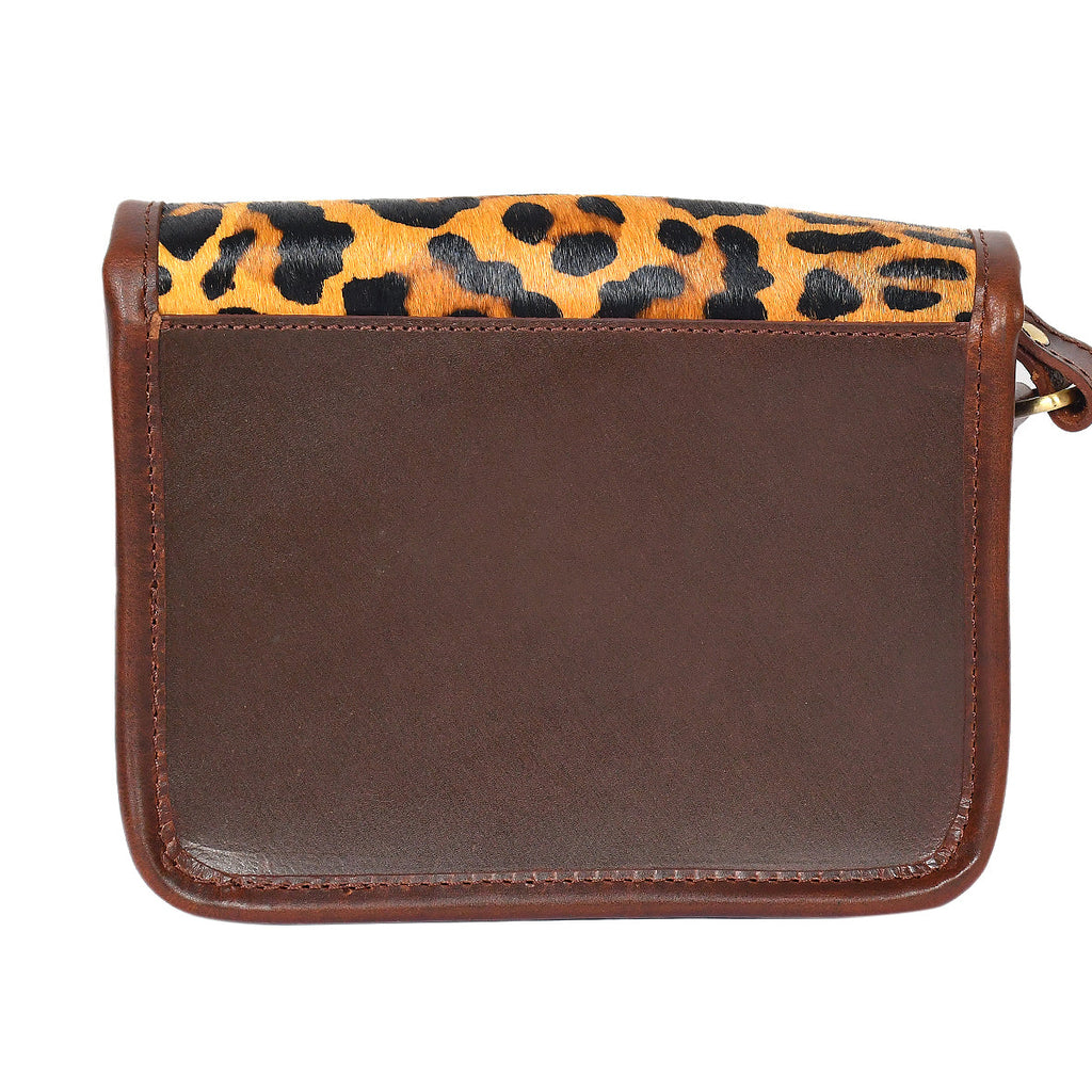 Premium Leather Crossbody Bag with Leopard Print Hairon Flap