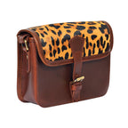 Premium Leather Crossbody Bag with Leopard Print Hairon Flap