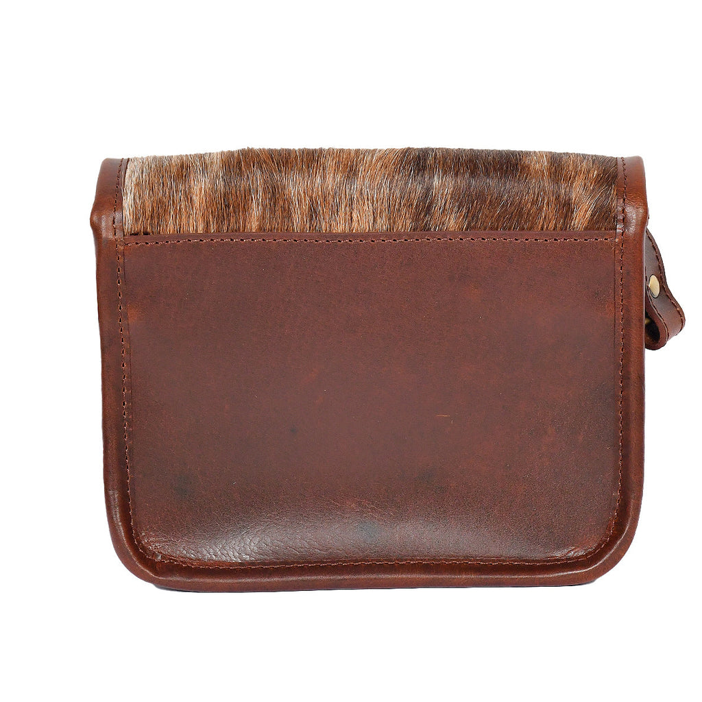 Womens Leather Sling Bag with Brown Hairon Flap  Small Crossbody Satchel