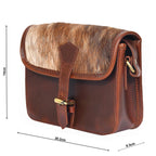 Womens Leather Sling Bag with Brown Hairon Flap  Small Crossbody Satchel