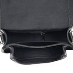 Black Leather Sling Bag with Printed Animal Pattern Flap
