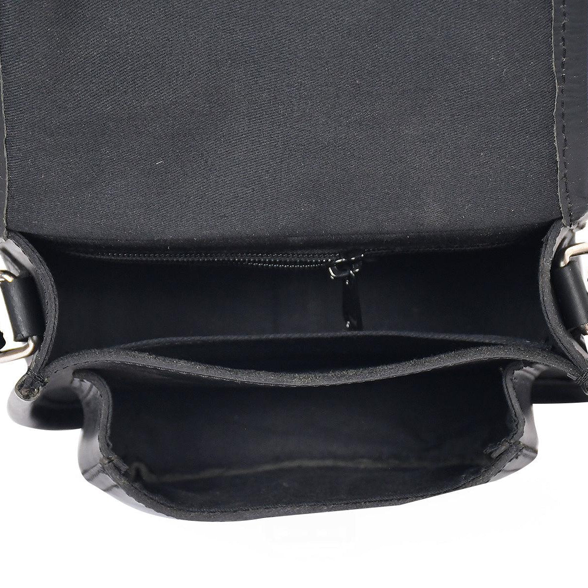Black Leather Sling Bag with Printed Animal Pattern Flap