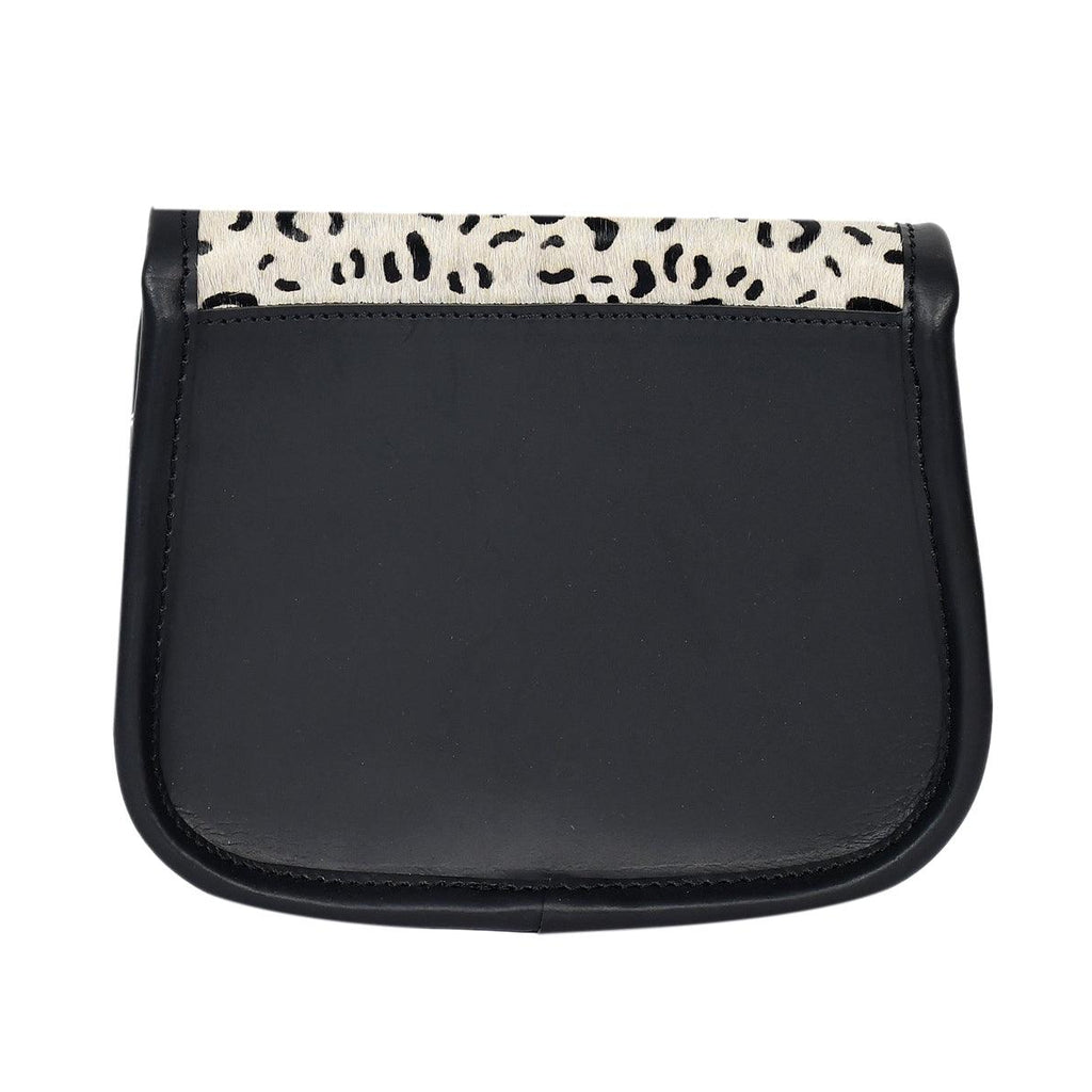 Black Leather Sling Bag with Printed Animal Pattern Flap
