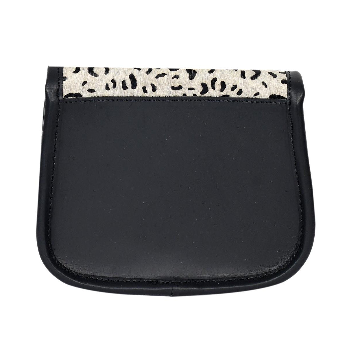 Black Leather Sling Bag with Printed Animal Pattern Flap