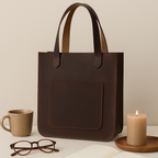 Handcrafted Brown Leather Tote Bag with Front Pocket Minimal & Durable Everyday Carry