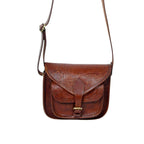 Vintage Embossed Leather Sling Bag with Buckle Flap & Front Pocket