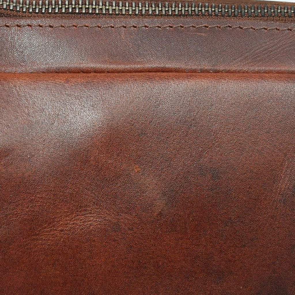 Unisex Full Grain Leather Crossbody Bag with Dual Zipper Compartments