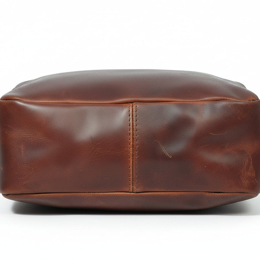 Unisex Full Grain Leather Crossbody Bag with Dual Zipper Compartments