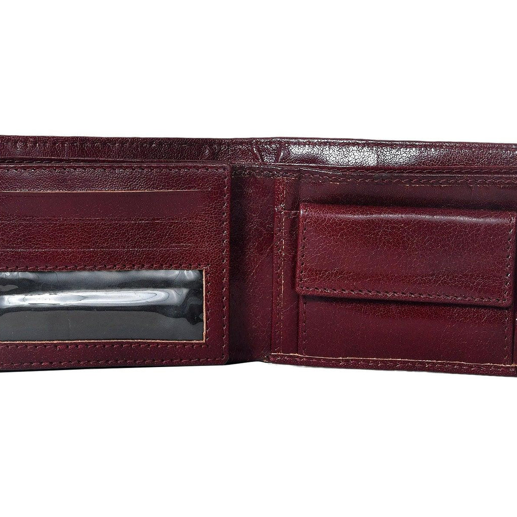 Premium Genuine Leather Bi-Fold Wallet with ID Window & Multiple Card Slots