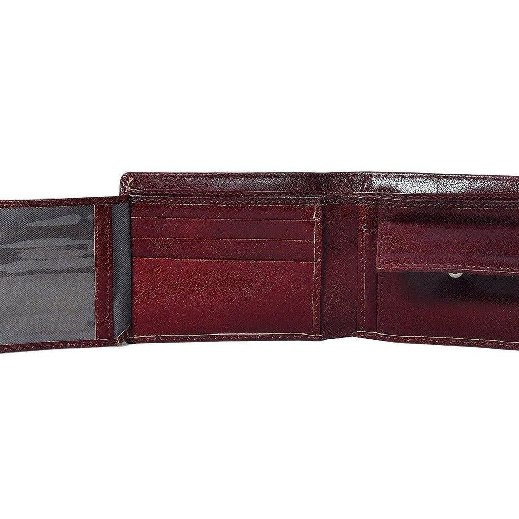 Premium Genuine Leather Bi-Fold Wallet with ID Window & Multiple Card Slots
