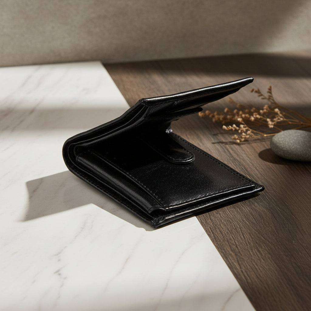 Premium Full Grain Leather Bi-Fold Wallet for Men with Multiple Card Slots & ID Window