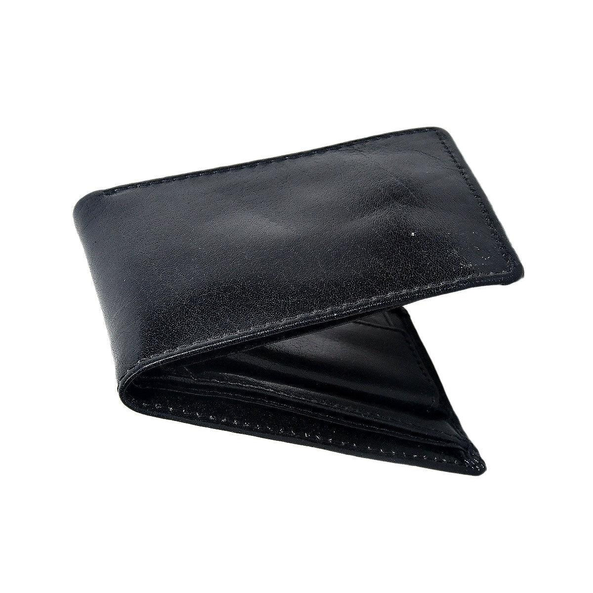 Premium Export-Quality Black Genuine Leather Bi-Fold Wallet with Coin Pocket & ID Window