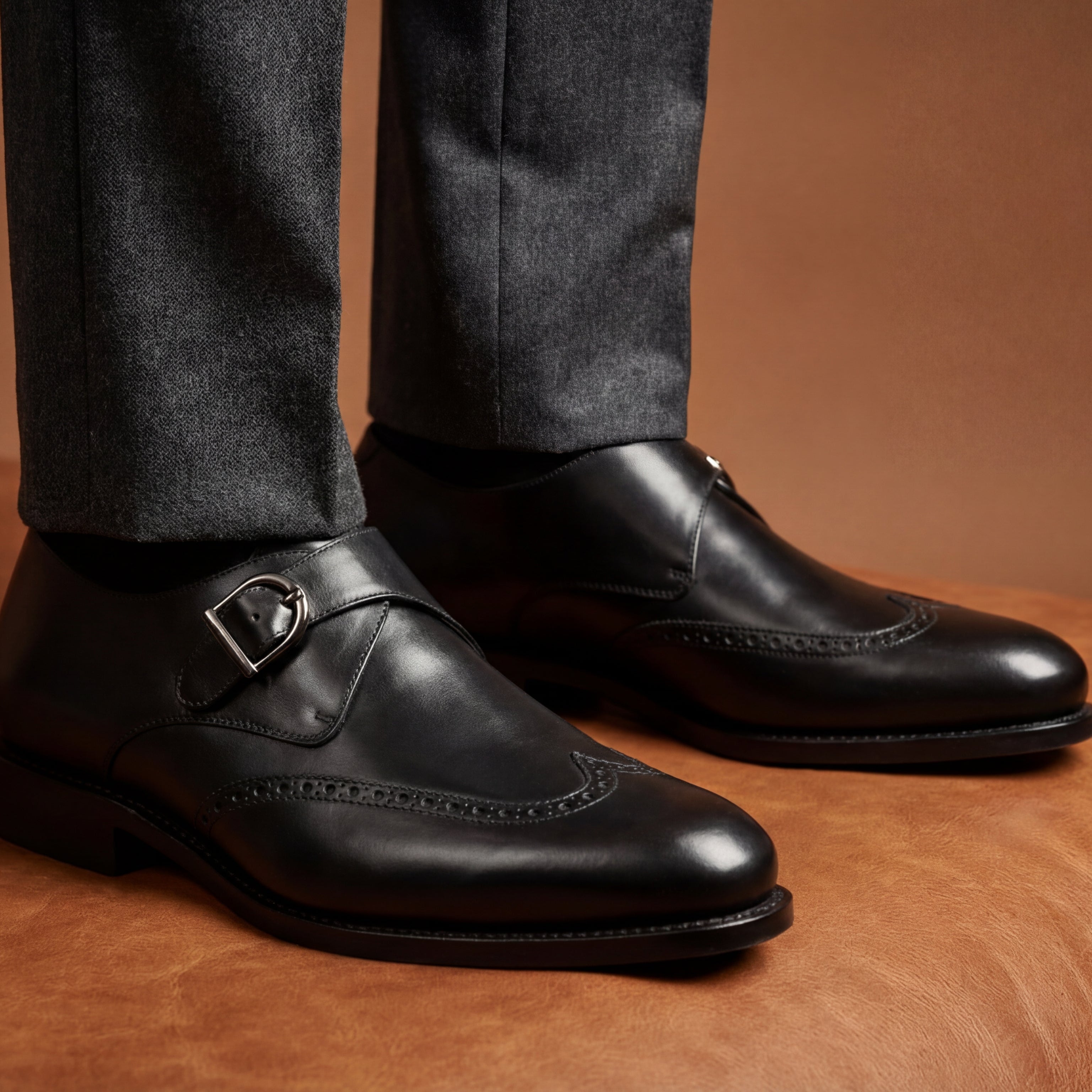 Black Single Monk GoodYear Welted