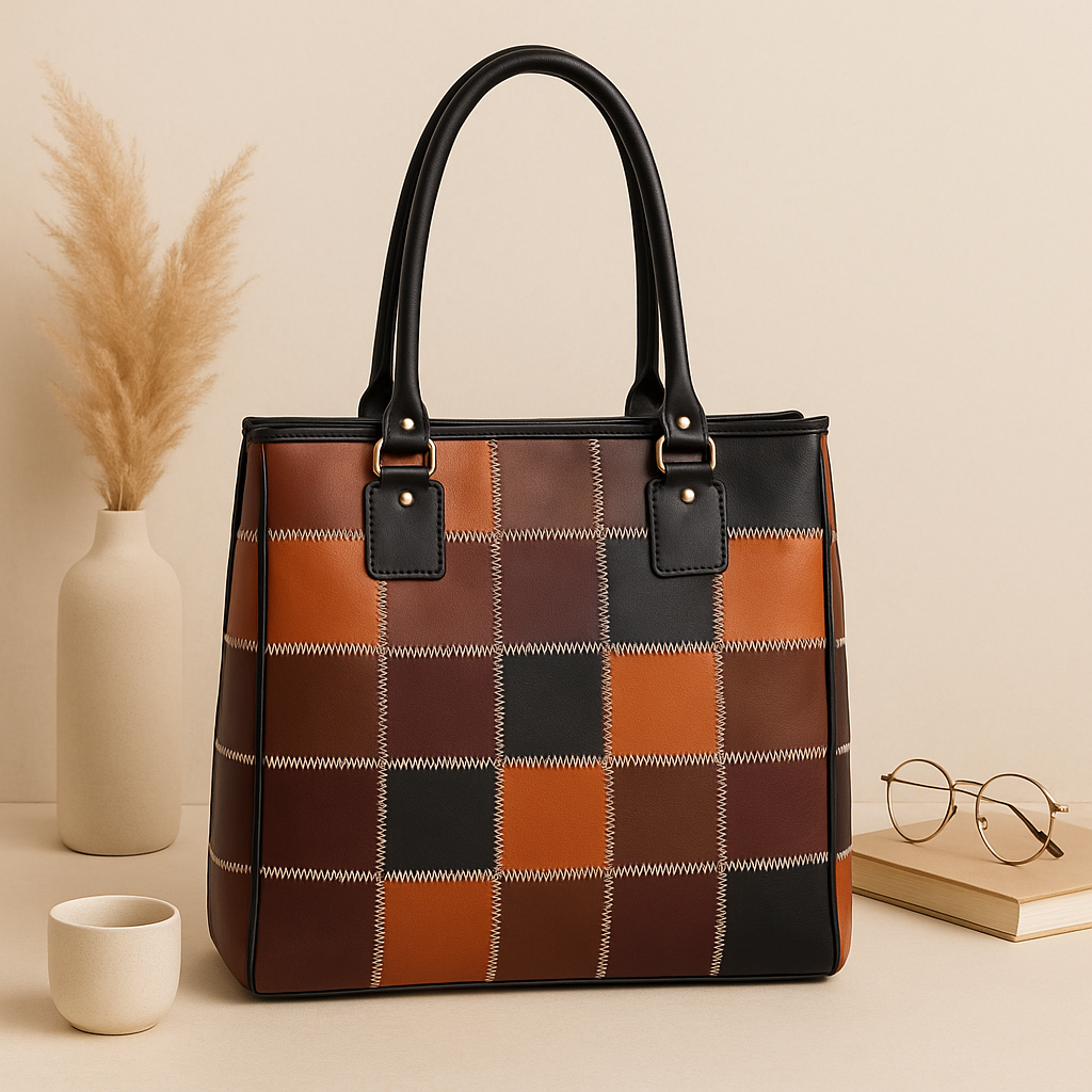 Premium Patchwork Leather Tote Bag for Women  Multi-Tone Handcrafted Carryall