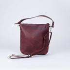 Vintage Brown Full-Grain Leather Shoulder & Crossbody Tote with Zipper Closure