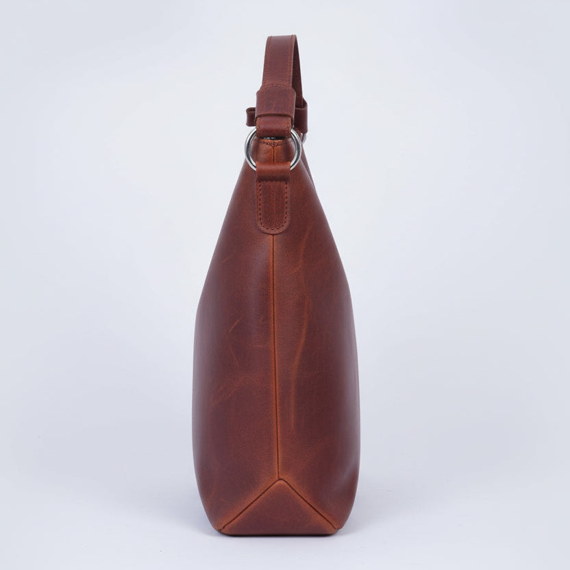 Vintage Brown Full-Grain Leather Shoulder & Crossbody Tote with Zipper Closure