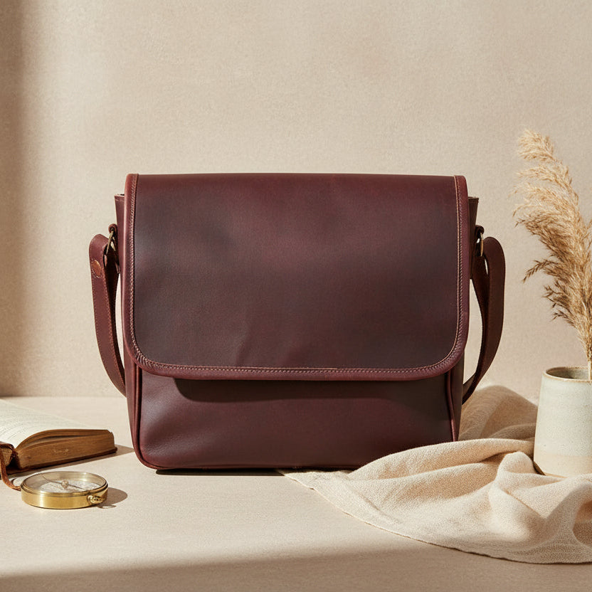 Classic Full-Grain Leather Crossbody Bag with Flap Closure for Everyday Carry