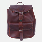 Vintage Brown Leather Drawstring Backpack with Front Buckle Pocket