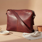 Vintage Leather Crossbody Bag with Dual Zipper Compartments for Everyday Use